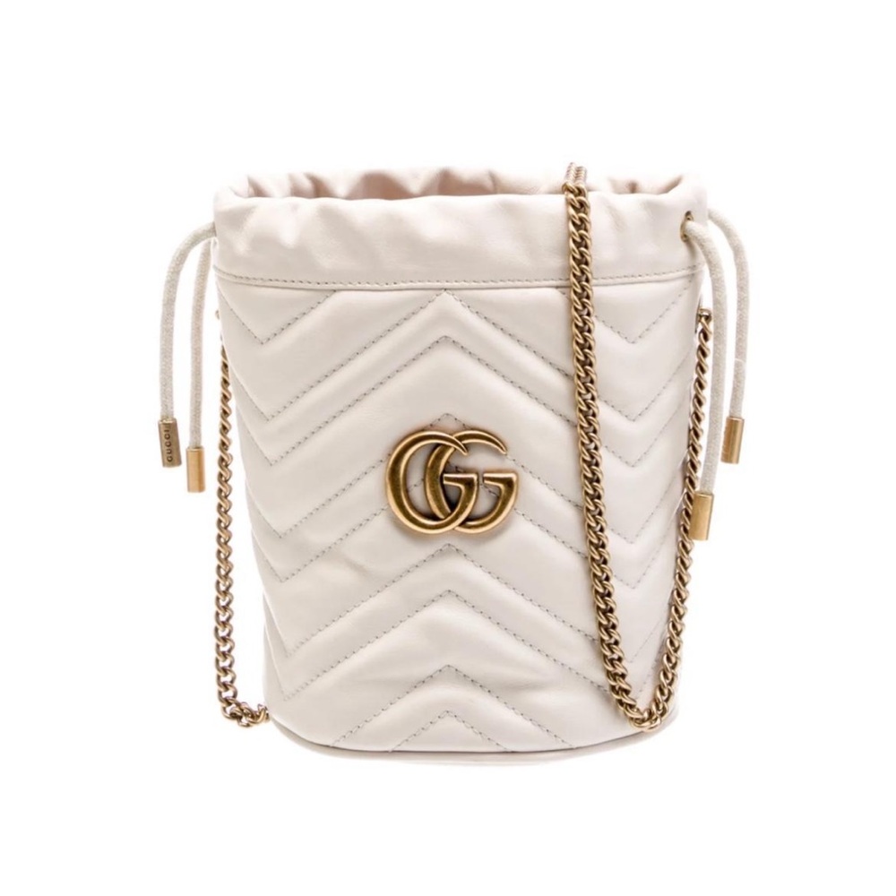 Gucci White and Gold Shoulder Bag with Chevron Quilting